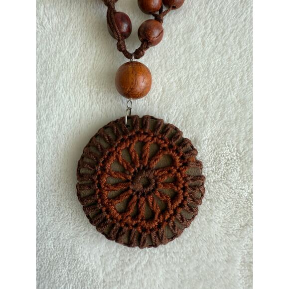 Boho Handmade Wood Bead Necklace Macrame Pendant Tribal Ethnic Natural‎ - Picture 1 of 10